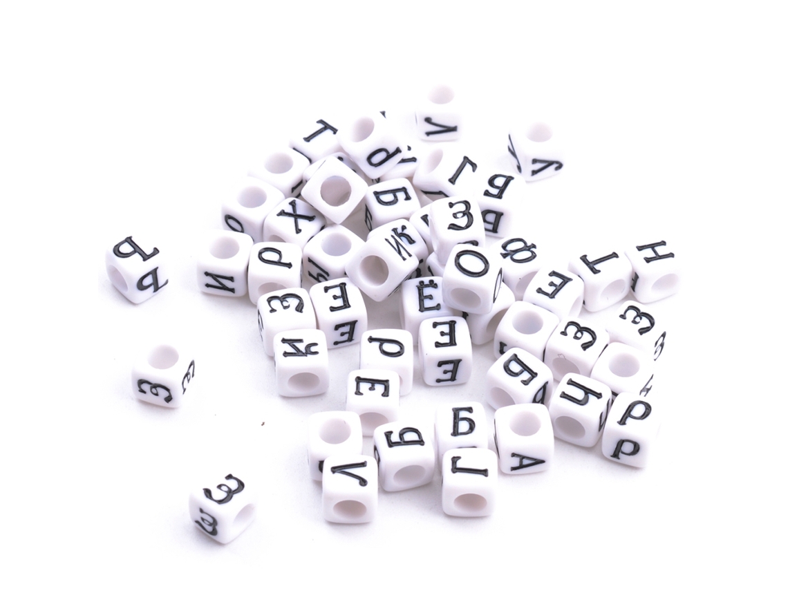 100 Cuentas Cuadradas De Acrílico Blanco Con Forma De Letra Rusa De 6 Mm Para Manualidades.