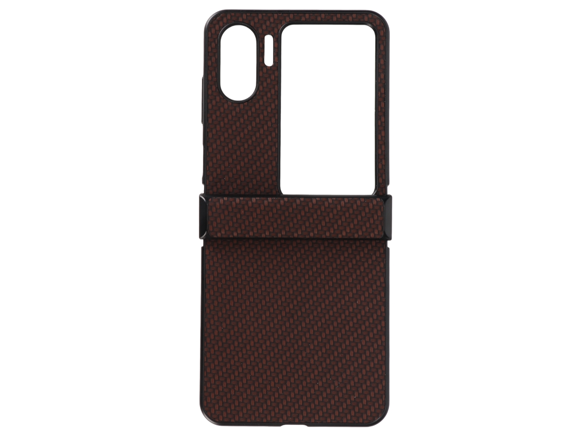 Capa Protetora Para Oppo Find N2 Flip De Plástico Com Textura De Fibra De Carbono Marrom