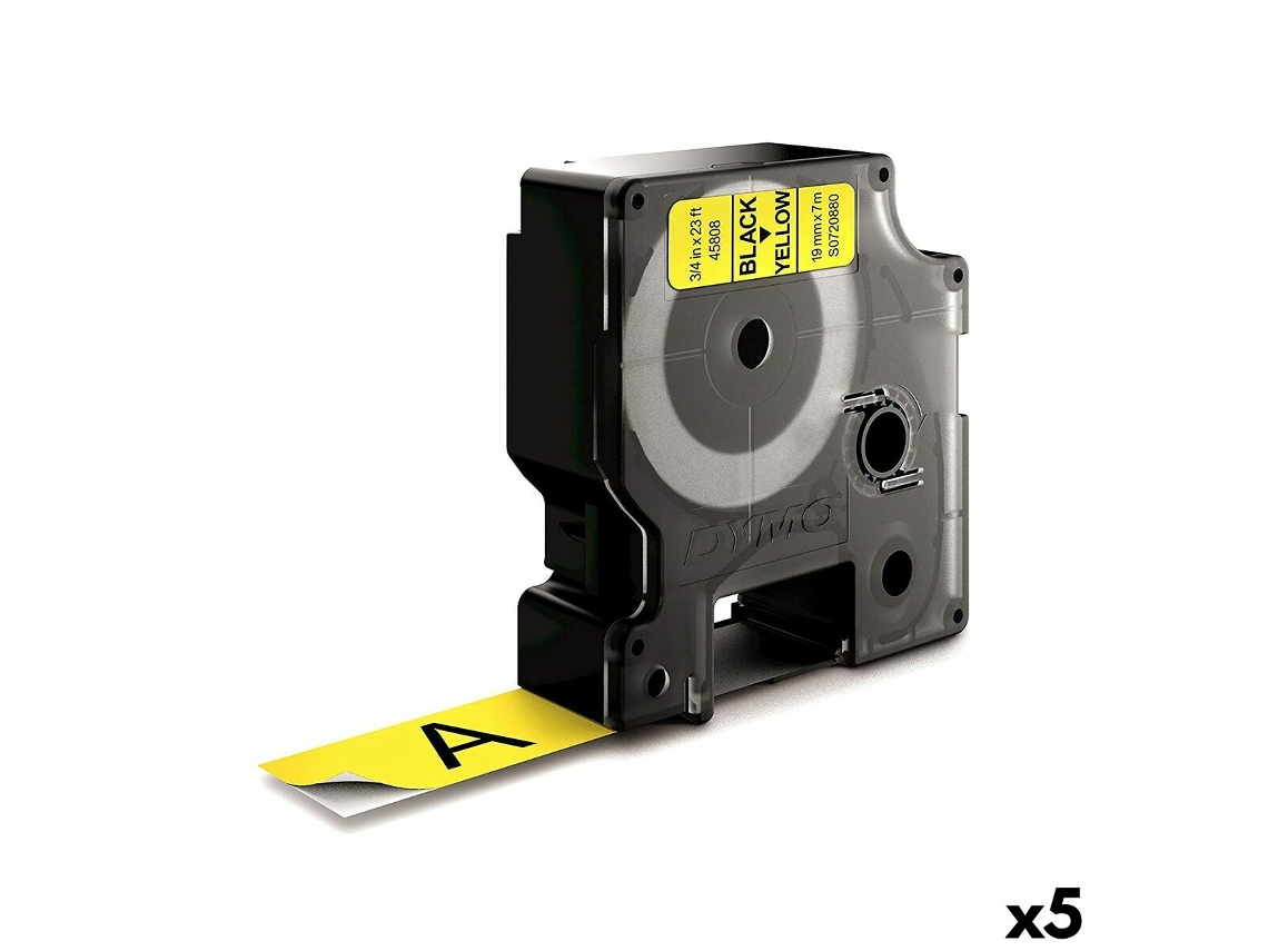 Cinta Laminada Para Etiquetadoras DYMO D1 (Negro Y Amarillo - 5 Unidades - 19Mm)