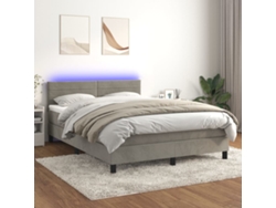 Cama Box Spring Colchón Y Led Terciopelo Gris Claro 140x200 Cm