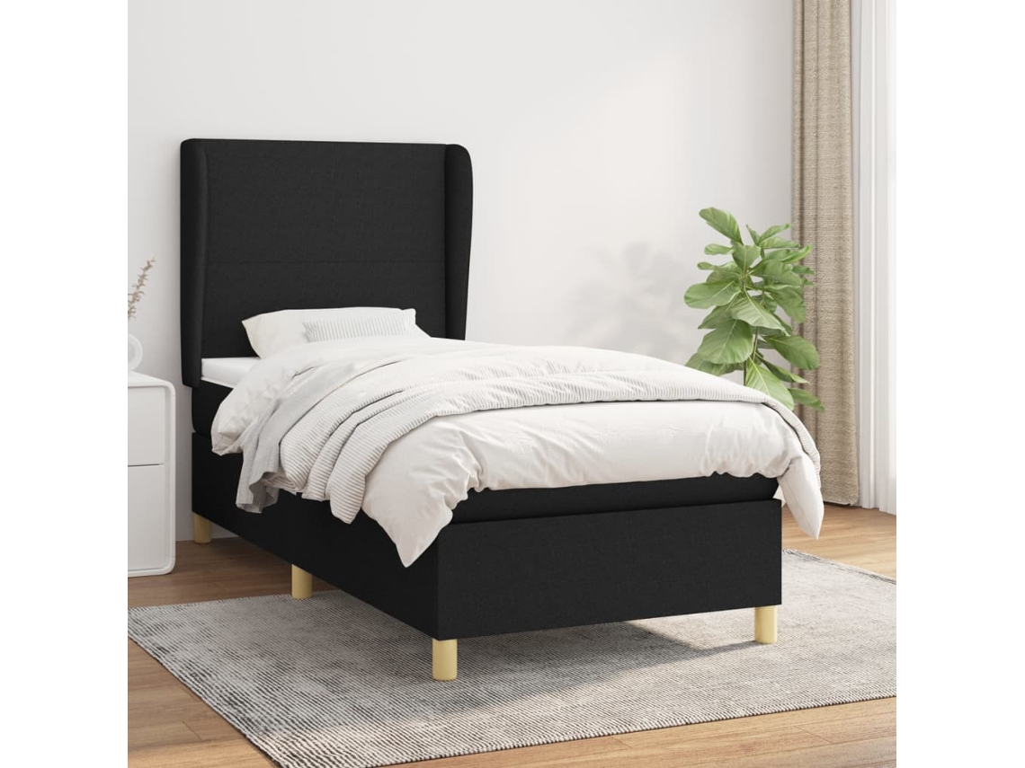 Cama Box Spring Con Colchón Tela Negro 80x200 Cm