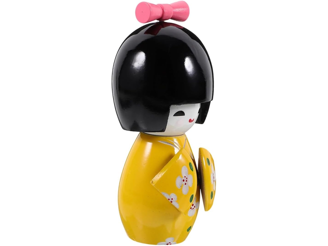 Elegante Muñeca Japonesa Madera Kimono Detalles Intrincados Decoración Versátil Oficinas Habitaciones Niños