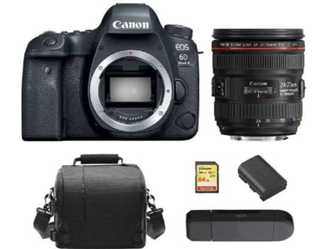 Cámara Reflex CANON EOS 6D II + Objectivo EF 24-70mm F4L IS USM + Tarjeta SD 64GB + Bolsa + Batería LP-E6N + Lector de Tarjetas SD (Full Frame)