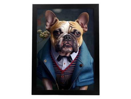 NACNIC Lámina Bulldog Victoriano Cariñoso En Fotografía A Todo Color Divertidas Ilustraciones Realistas De Animales Con Ropa Humana A4 Marco Negro