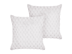 Conjunto De 2 Almofadas Decorativas Beliani Purslane De Pelo Sintético Branco 43x43x10