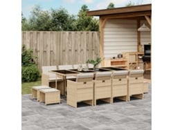 Juego de comedor de jardín de 13 piezas con cojines, mimbre sintético beige, DKD Home Decor