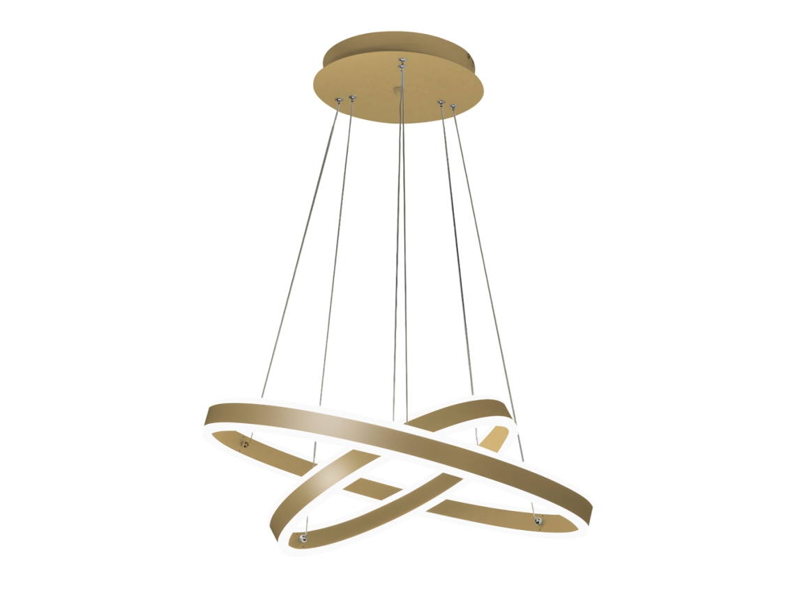 Lámpara colgante LED Palau 108w 3000k regulable Ø60 y Ø40 cm Oro Mate Dos anillos de metal y metacrilato Fabas Luce