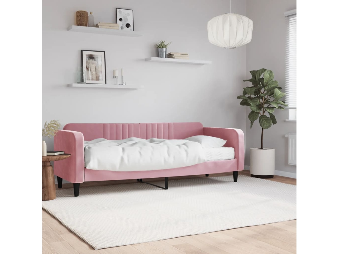 Sofá cama con colchón de 80x200 cm en terciopelo rosa
