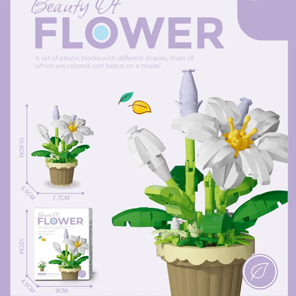 (Planta de lirio en maceta) Juguete de bloques de construcción en miniatura - Decoración para el hogar, regalo de San Valentín para niñas