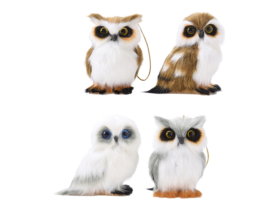 Juego de 4 colgantes de búho de peluche para Navidad - Worten