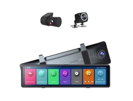 3 cámaras Dash Cam 12 pulgadas 2.5K espejo retrovisor transparente para coche BT videocámara de grabación de vídeo negro