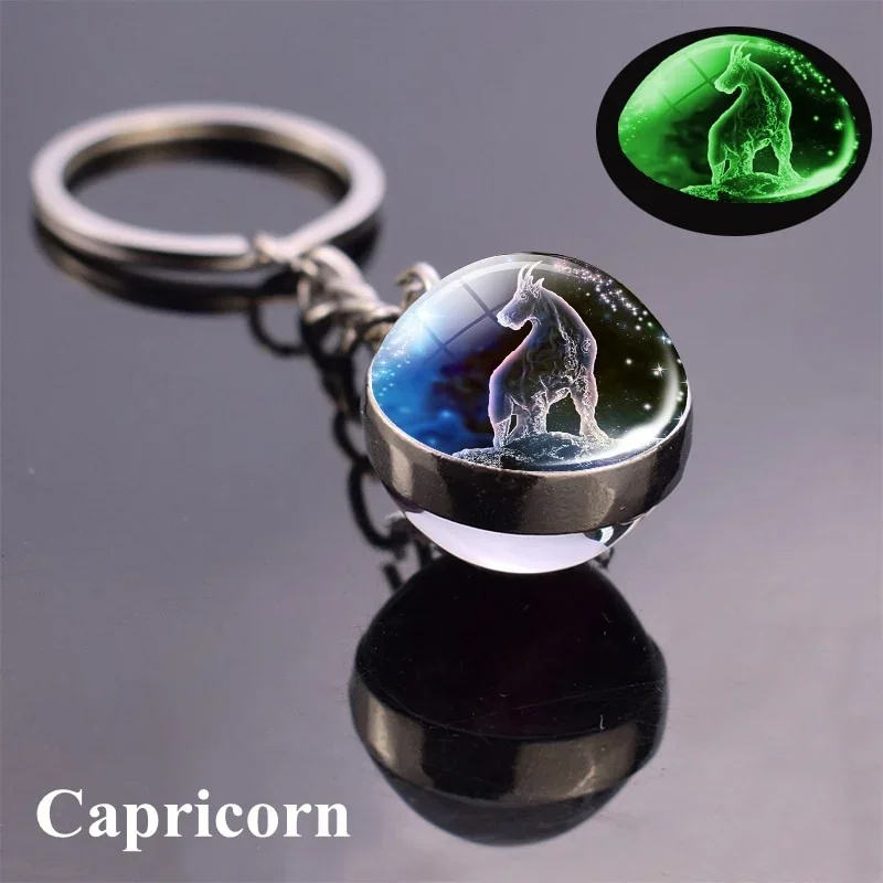 (capricornio) Llavero Con Bola De Cristal Brillante De Doble Cara Con Los 12 Signos Del Zodiaco