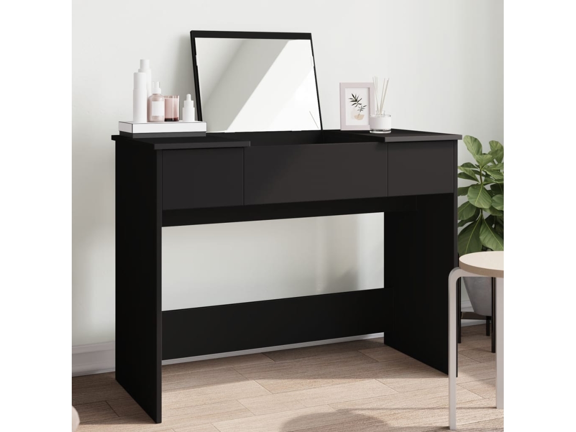 Tocador | Mesa De Vestidor Con Espejo Negro 100x45x76 Cm