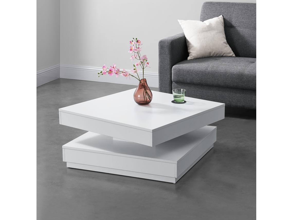 Mesa de centro Florenz con tablero giratorio 76x76x38 cm - Blanco [en.casa]