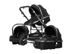 Luxcar Trio Pack 3 en 1, Cochecito Combo, Negro, Arg, Chasis Alto, Amortiguador, Plegable, Asiento Reversible, Ruedas Irrompibles