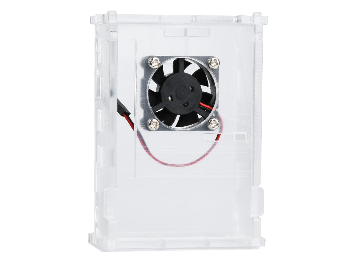 Caja protectora para Raspberry Pi 4 B con disipador de calor y ventilador.