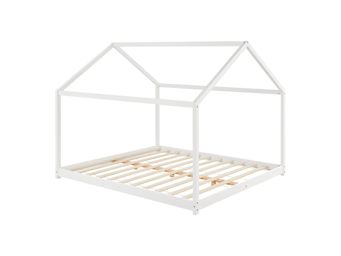 Cama para niños Cerro en forma de casa pino 160x200 cm - Blanco [en.casa]