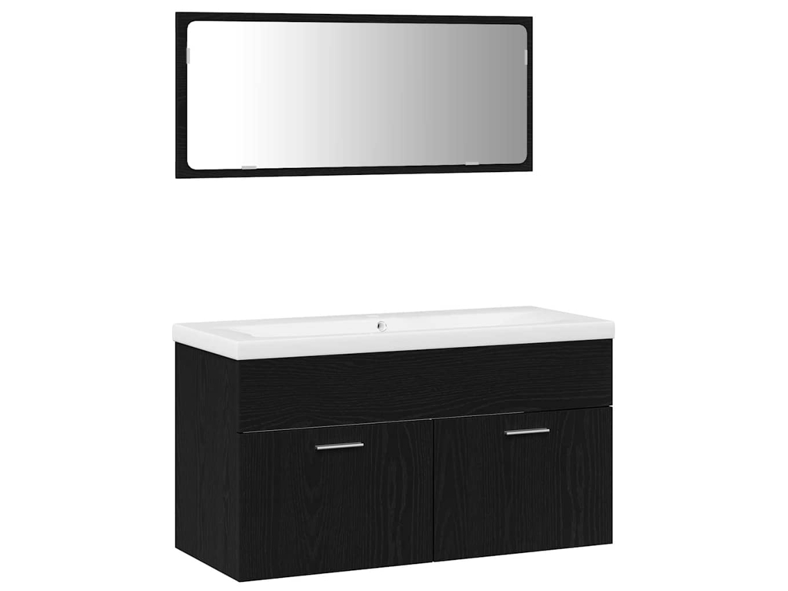 Juego De Muebles De Baño 3 Uds Roble Negro Madera De Ingeniería