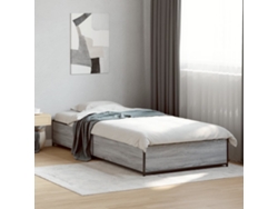 Estructura Cama Madera Ingeniería Metal Gris Sonoma 90x190 Cm