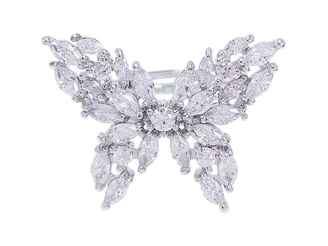 Anillo De Mariposa Con Cristales Brillantes Ajustable Para Mujer Regalo De Compromiso
