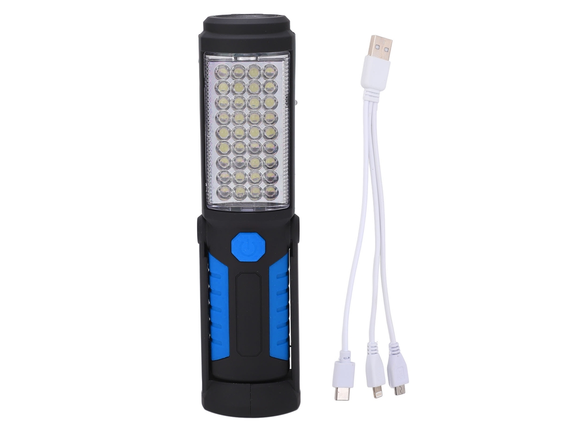 Linterna De Trabajo Led Recargable Con Base Magnética, 2 Modos De Iluminación, Linterna Usb Para Talleres Y Garajes, Color Azul.