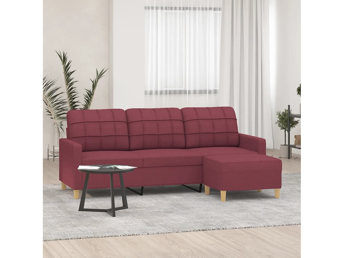 Sofá de 3 plazas HARLANV1 con reposapiés, tela roja, 180 cm