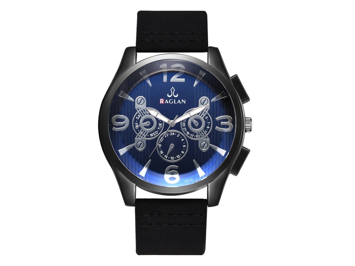Reloj De Pulsera Casual Para Hombre Con Correa De Pu Y Detalles De Cuarzo Azul.