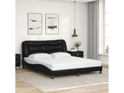 Estructura De Cama Sin Colchón Cuero Sintético Negro 160x200 Cm