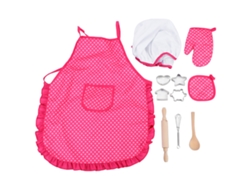 Set de chef infantil 2026yncm con delantal, guantes, gorro y juguetes de cocina para armar.