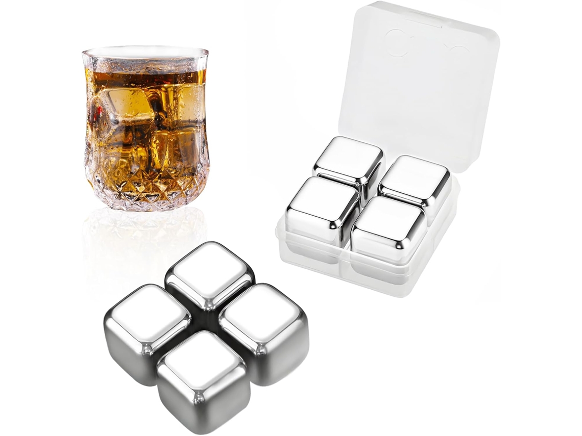 4 Piedras Whisky Acero Inox 304 Con Caja, Reutilizables