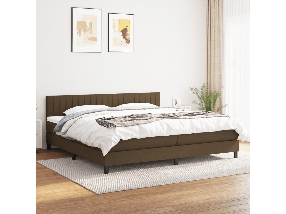 Cama Box Spring Con Colchón Tela Marrón Oscuro 200x200 Cm