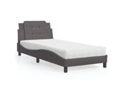 Cama Con Colchón Cuero Sintético Gris 80x200 Cm