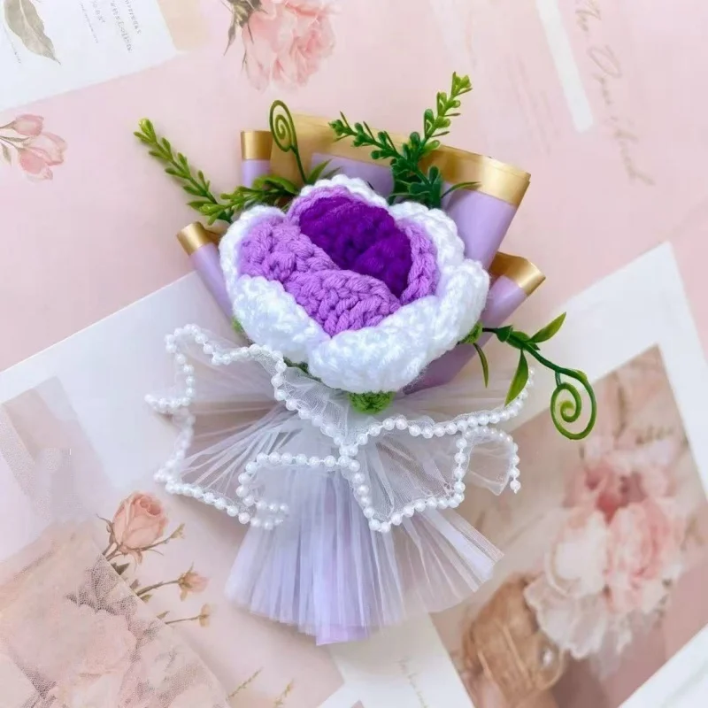 Mini ramo de ganchillo hecho a mano, 15 cm, con flores artificiales - Regalo romántico