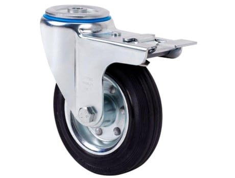 Rueda giratora agujero m12 freno 20zvlfd125-bsr metalico-goma negra rodillos ALEX