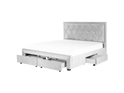 Cama con almacenaje BELIANI Lievin de Terciopelo Gris 185x217x122
