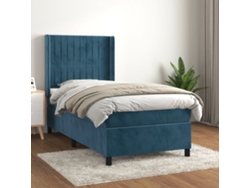 Cama Box Spring Con Colchón Terciopelo Azul Oscuro 90x200 Cm