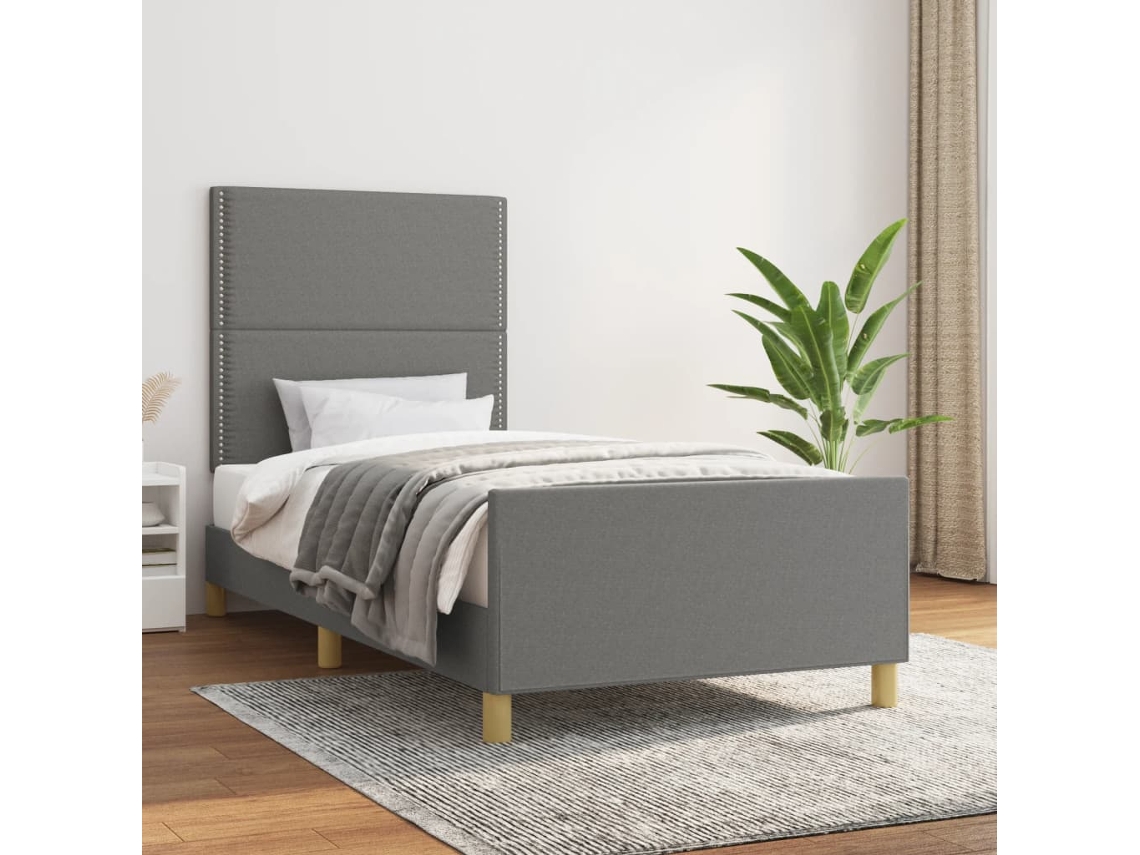 Estructura De Cama Sin Colchón Tela Gris Oscuro 90x200 Cm