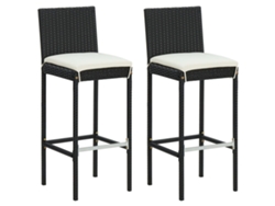 DKD Home Decor - Juego de 2 taburetes de bar de jardín de mimbre negro con cojines