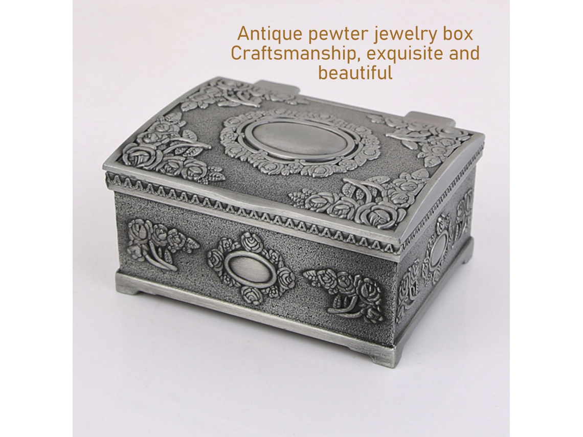 Caja De Joyería Antigua De Aleación De Zinc Y Peltre Con Forro De Terciopelo Suave Para Guardar Joyas.