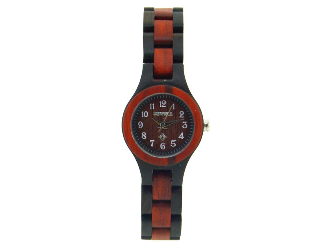 Reloj De Pulsera Analógico De Sándalo Con Movimiento De Cuarzo, Exquisito Rojo Y Negro.