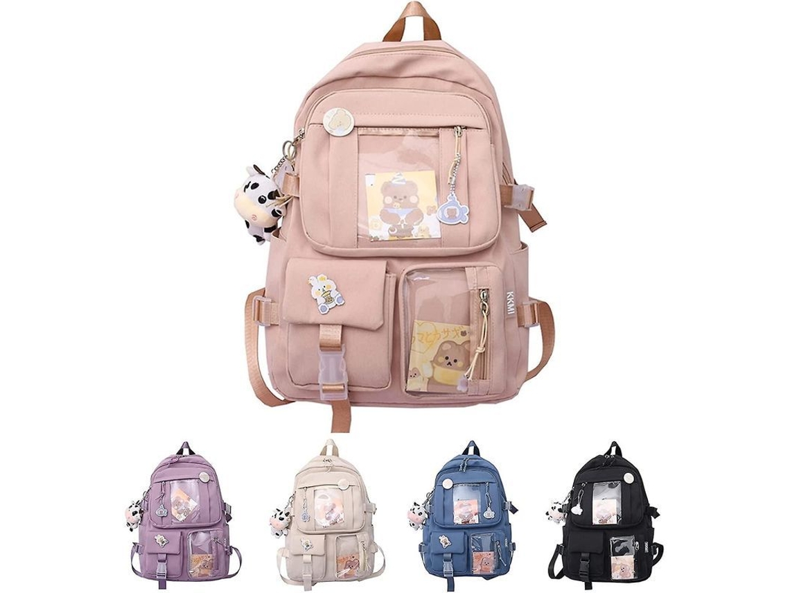 2026-mochila Escolar Para Mujer Con Colgante Nylon Impermeable Mochila Viaje Juvenil Para Niñas Estudiantes Con Insignia Y Accesorios