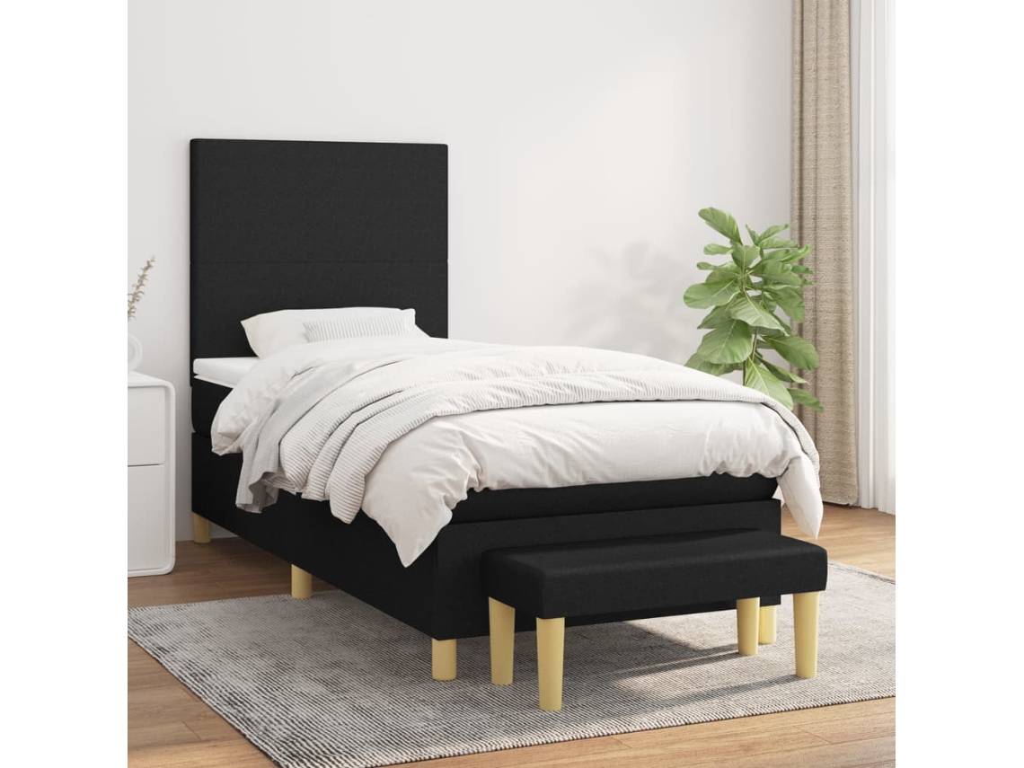 Cama Box Spring Con Colchón Tela Negro 90x190 Cm