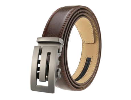 Cinturón De Trinquete Para Hombre, Cinturón Deslizante Ajustable De Cuero Para Hombres Vestido Pantalón Casual-café 2