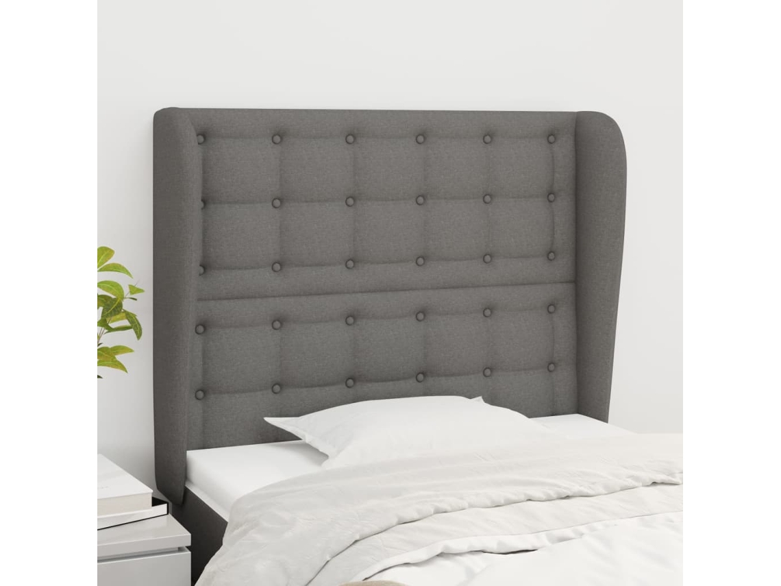 Cabecero con orejas de tela gris oscuro 103x23x118/128 cm