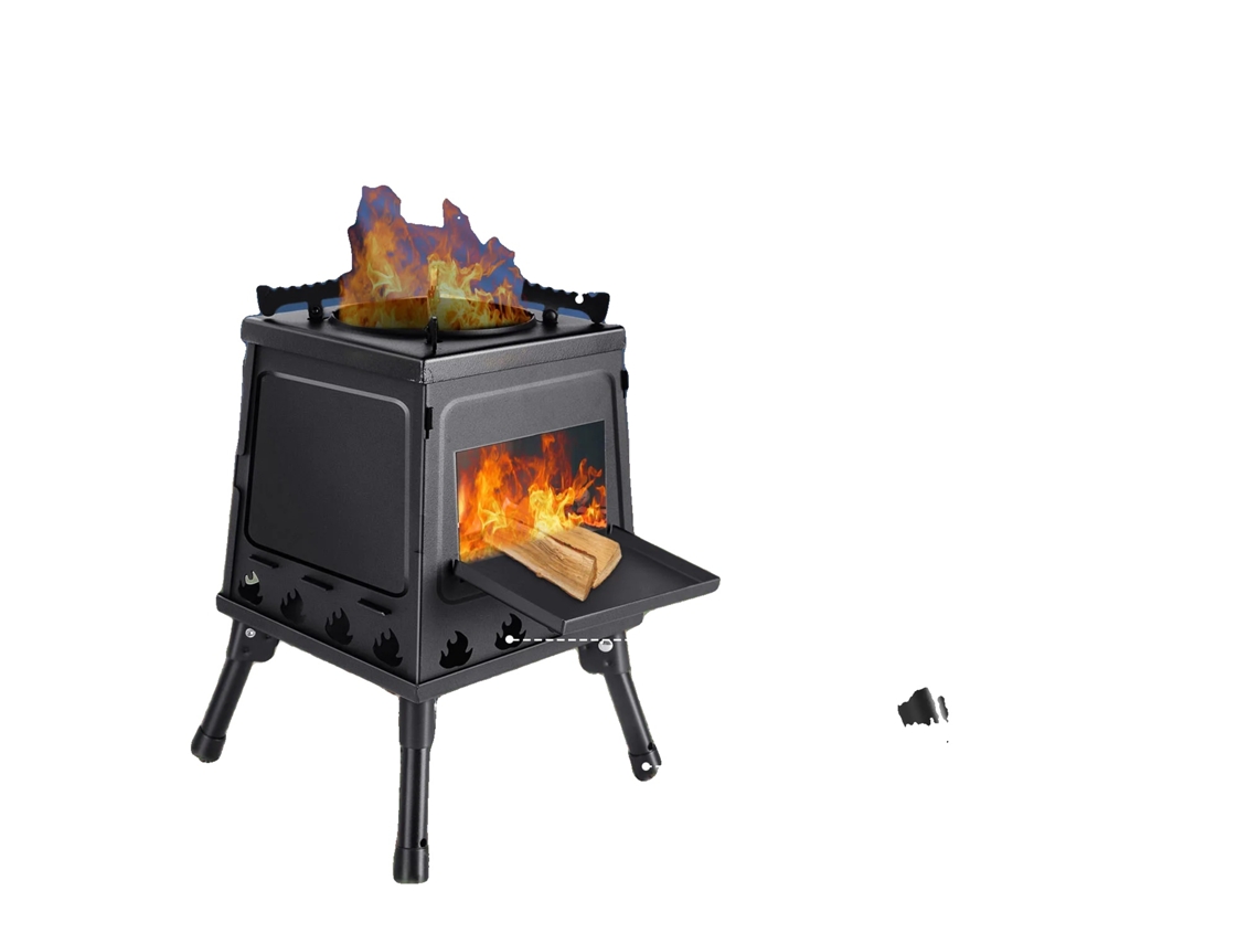 Hornilla de camping, acero al carbono, 22 x 22 x 35 cm, 24 x 24 x 10 cm, 3,2 kg, apta para diversos utensilios de cocina.