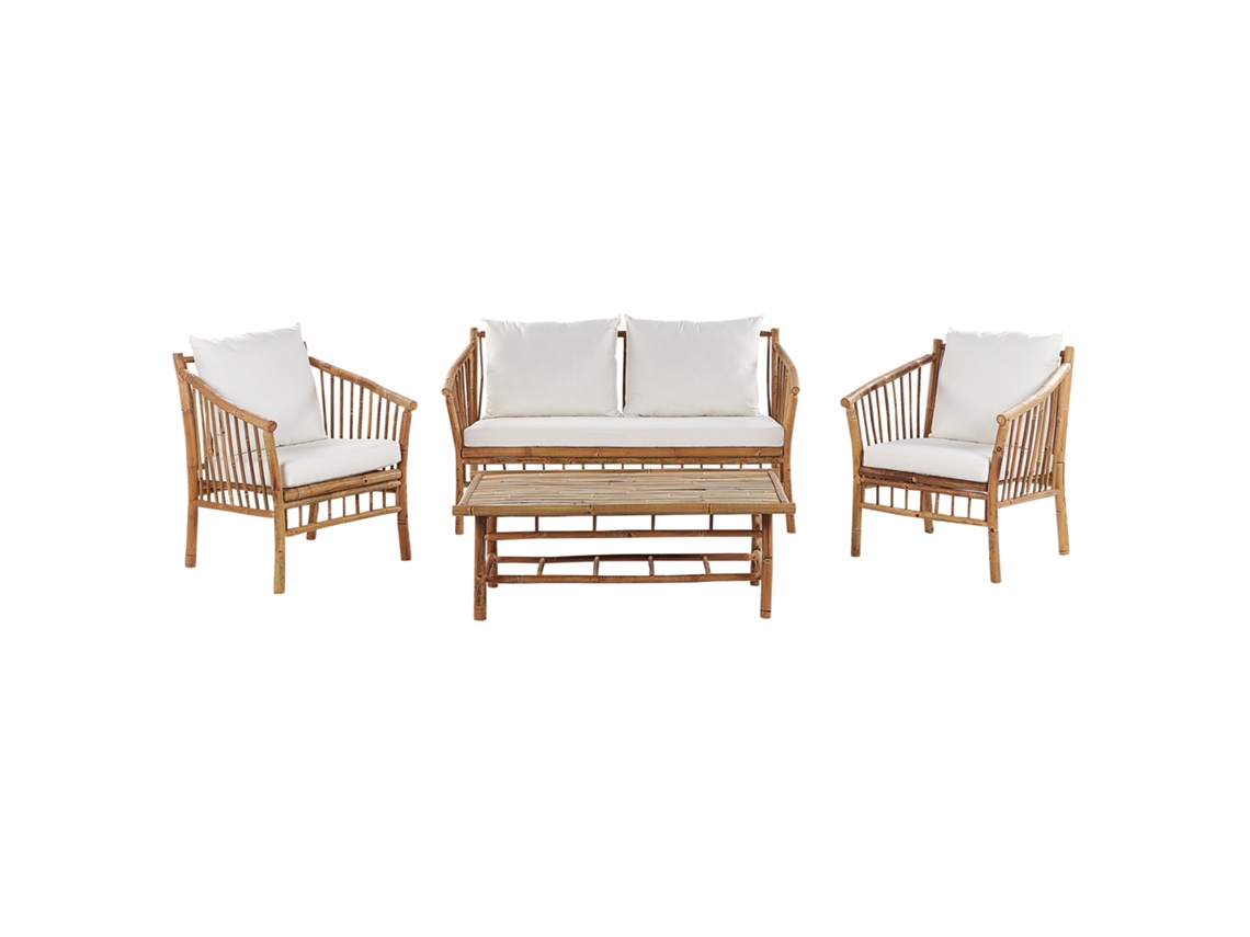 Conjunto De Jardim Rústico Com Almofadas Beliani Maggiore De Bambu Castanho 148x67x81