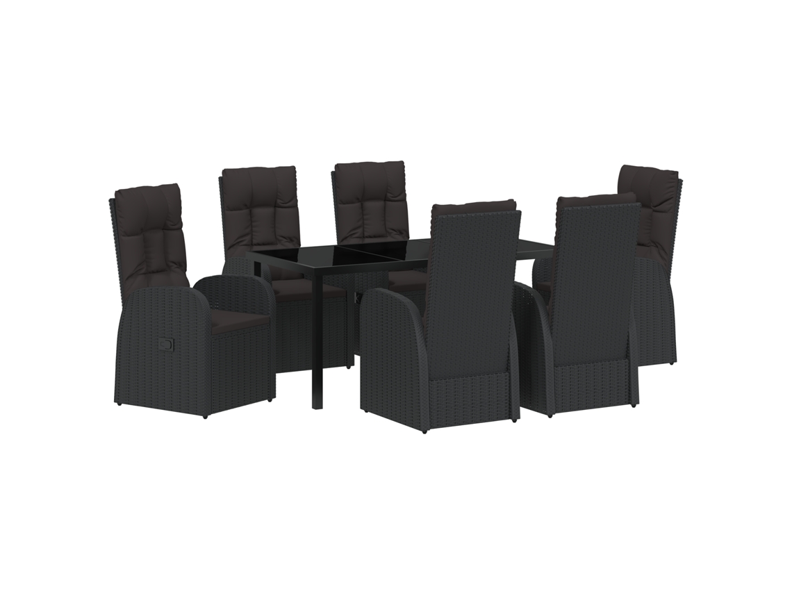 Conjunto de comedor de jardín Vidaxl de 7 piezas con cojines de ratán sintético negro