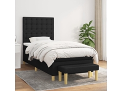 Cama Box Spring Con Colchón Tela Negro 100x200 Cm