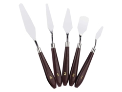Juego De 5 Piezas De Cuchillas Para Pintar, Herramientas De Pintura Con Cuchilla Y Raspador Para Mezclar Pintura Al Óleo - Marrón