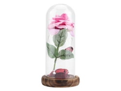 Rosa preservada con luz LED, cubierta de vidrio y base de madera